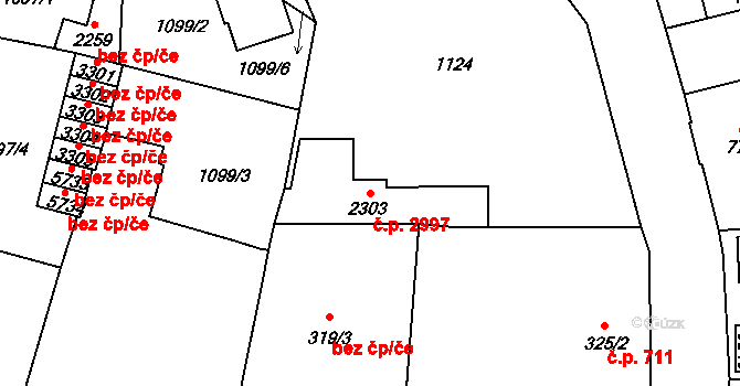Jablonec nad Nisou 2997 na parcele st. 2303 v KÚ Jablonec nad Nisou, Katastrální mapa