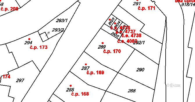 Jihlava 170 na parcele st. 289 v KÚ Jihlava, Katastrální mapa