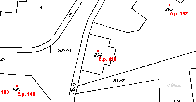 Baška 119 na parcele st. 294 v KÚ Baška, Katastrální mapa