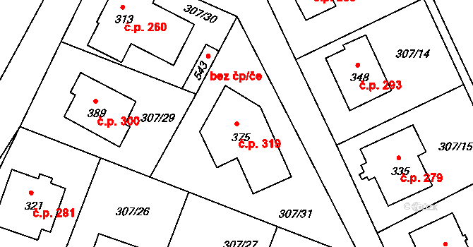 Braškov 319 na parcele st. 375 v KÚ Braškov, Katastrální mapa