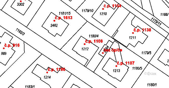 Říčany 1108 na parcele st. 1212 v KÚ Říčany u Prahy, Katastrální mapa