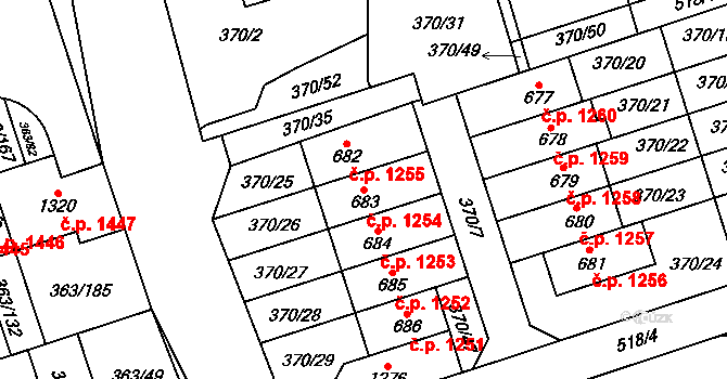 Hostivice 1254 na parcele st. 683 v KÚ Litovice, Katastrální mapa