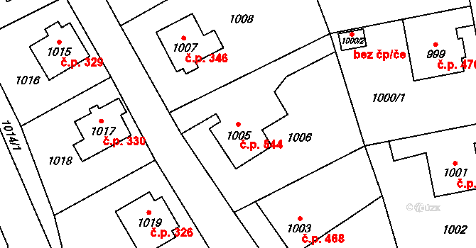 Doksy 544 na parcele st. 1005 v KÚ Doksy u Máchova jezera, Katastrální mapa