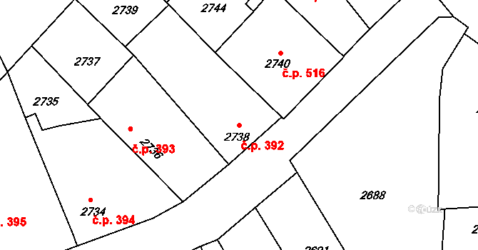 Vracov 392 na parcele st. 2738 v KÚ Vracov, Katastrální mapa