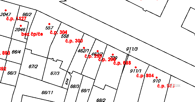 Kyjov 298 na parcele st. 462/2 v KÚ Kyjov, Katastrální mapa