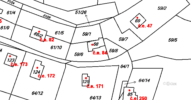 Rounek 84, Vyskytná nad Jihlavou na parcele st. 68 v KÚ Rounek, Katastrální mapa