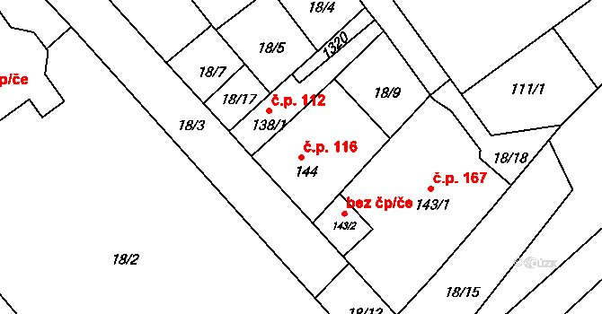 Rostěnice 116, Rostěnice-Zvonovice na parcele st. 144 v KÚ Rostěnice, Katastrální mapa