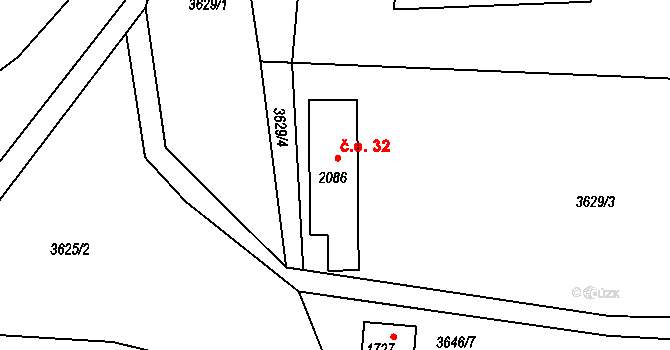 Morávka 32 na parcele st. 2086 v KÚ Morávka, Katastrální mapa