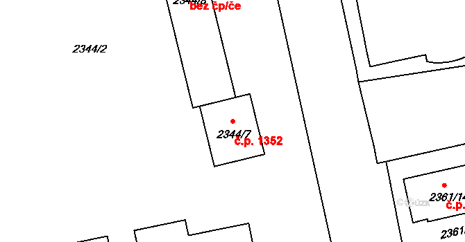 Benešov 1352 na parcele st. 2344/7 v KÚ Benešov u Prahy, Katastrální mapa