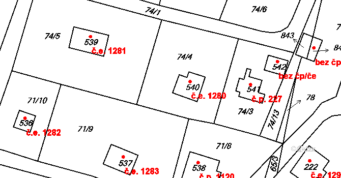 Ládví 1280, Kamenice na parcele st. 540 v KÚ Ládví, Katastrální mapa
