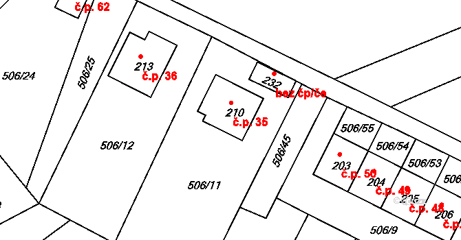 Kobyly 35 na parcele st. 210 v KÚ Kobyly, Katastrální mapa