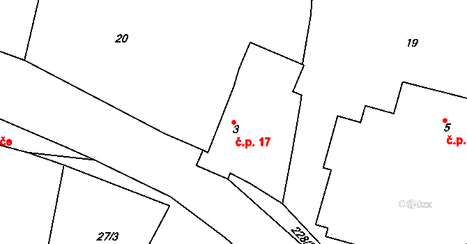 Suché 17, Modlany na parcele st. 3 v KÚ Suché, Katastrální mapa