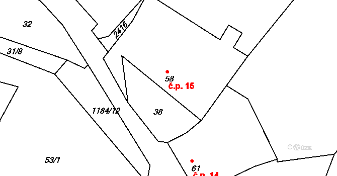 Vrbka 15 na parcele st. 58 v KÚ Vrbka u Sulimova, Katastrální mapa