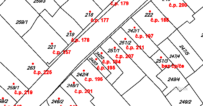 Senice na Hané 194 na parcele st. 242/2 v KÚ Senice na Hané, Katastrální mapa