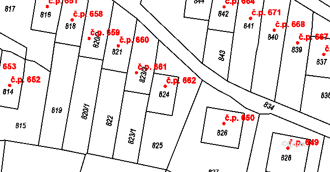 Velká Bystřice 662 na parcele st. 824 v KÚ Velká Bystřice, Katastrální mapa
