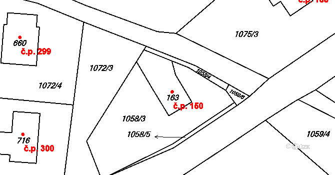 Želivec 150, Sulice na parcele st. 163 v KÚ Sulice, Katastrální mapa