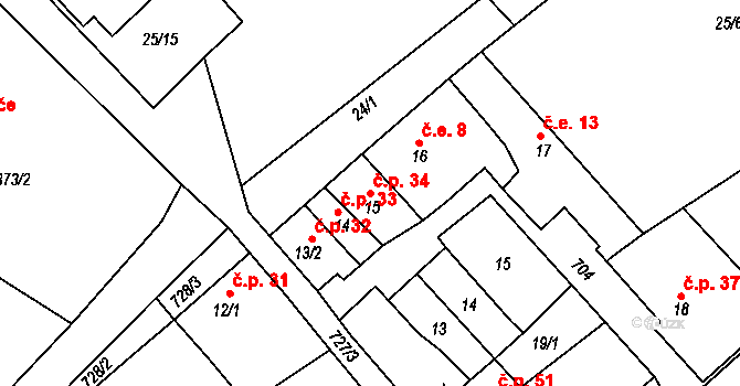 Příčina 34 na parcele st. 15 v KÚ Příčina, Katastrální mapa