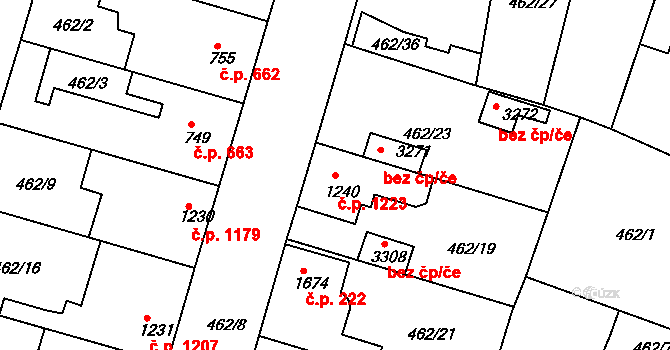 Lysá nad Labem 1223 na parcele st. 1240 v KÚ Lysá nad Labem, Katastrální mapa