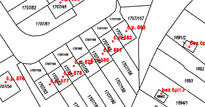 Miřetice u Klášterce nad Ohří 581, Klášterec nad Ohří na parcele st. 1707/49 v KÚ Miřetice u Klášterce nad Ohří, Katastrální mapa
