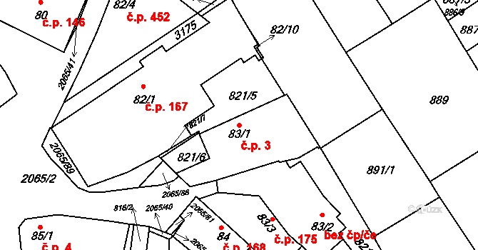 Mařatice 3, Uherské Hradiště na parcele st. 83/1 v KÚ Mařatice, Katastrální mapa