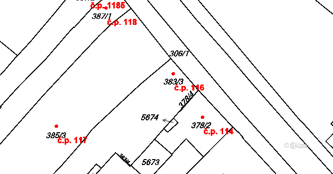 Břeclav 116 na parcele st. 383/3 v KÚ Břeclav, Katastrální mapa