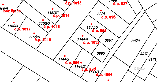 Břeclav 1032 na parcele st. 1144/4 v KÚ Břeclav, Katastrální mapa