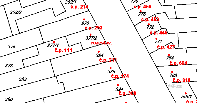 Černovice 211, Brno na parcele st. 384 v KÚ Černovice, Katastrální mapa