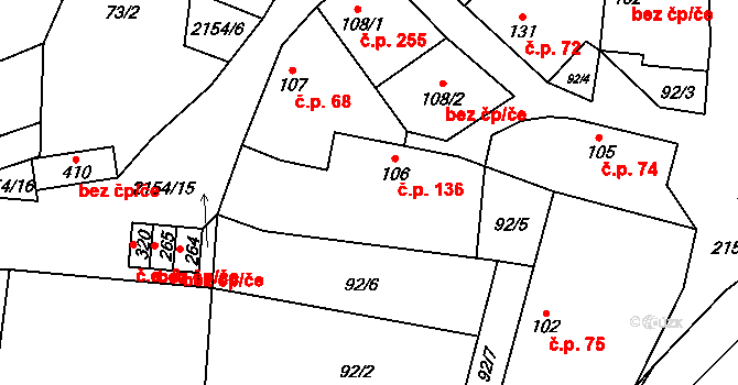 Nový Rychnov 136 na parcele st. 106 v KÚ Nový Rychnov, Katastrální mapa