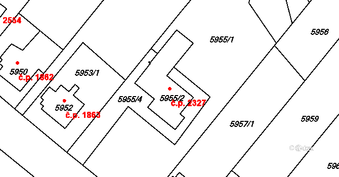 Frýdek 2327, Frýdek-Místek na parcele st. 5955/2 v KÚ Frýdek, Katastrální mapa