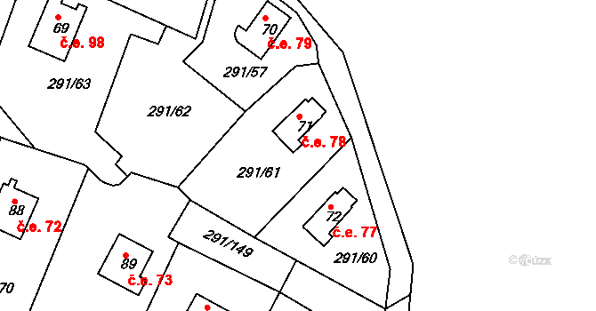 Cetnov 78, Cheb na parcele st. 71 v KÚ Cetnov, Katastrální mapa