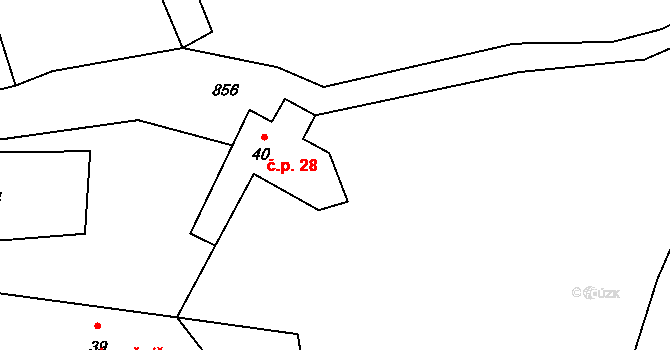 Dolní Lhota 28, Stráž nad Nežárkou na parcele st. 40 v KÚ Dolní Lhota u Stráže nad Nežárkou, Katastrální mapa