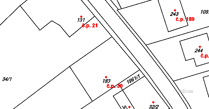 Kunovice 30 na parcele st. 183 v KÚ Kunovice, Katastrální mapa