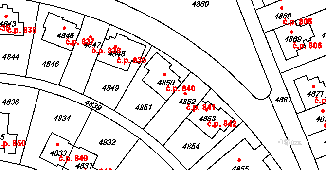 Záběhlice 840, Praha na parcele st. 4850 v KÚ Záběhlice, Katastrální mapa