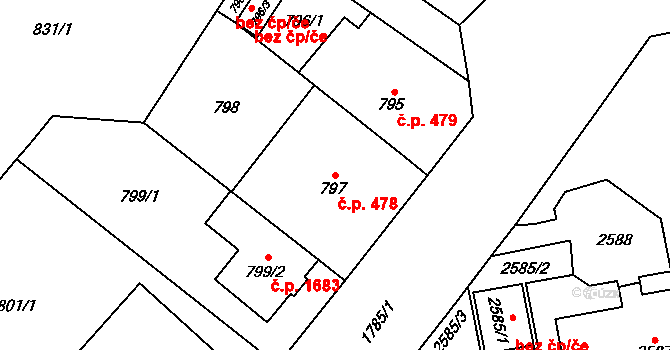 Kobylisy 478, Praha na parcele st. 797 v KÚ Kobylisy, Katastrální mapa