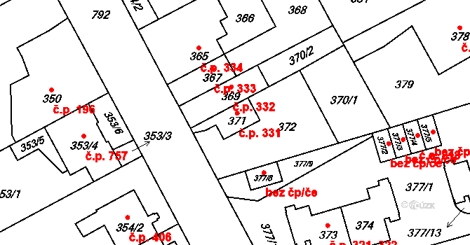 Letňany 331, Praha na parcele st. 371 v KÚ Letňany, Katastrální mapa
