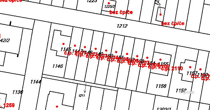 Záběhlice 2105, Praha na parcele st. 1150 v KÚ Záběhlice, Katastrální mapa