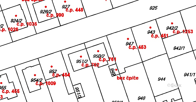 České Budějovice 2 761, České Budějovice na parcele st. 950/2 v KÚ České Budějovice 2, Katastrální mapa