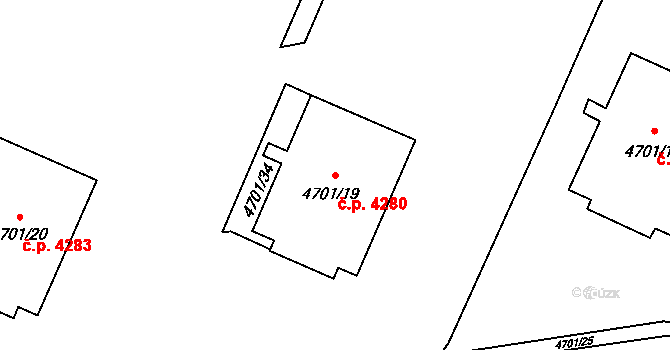 Chomutov 4280 na parcele st. 4701/19 v KÚ Chomutov I, Katastrální mapa
