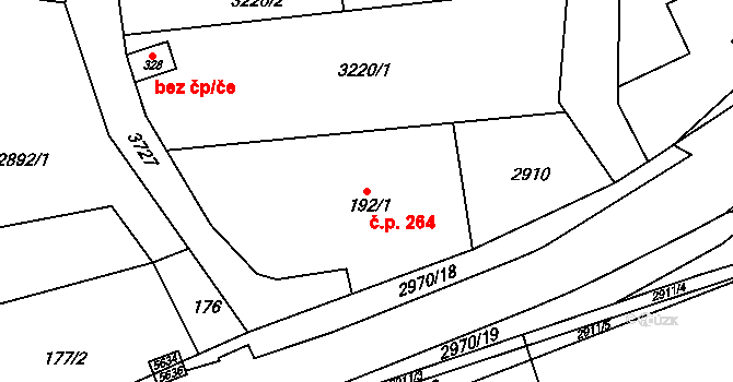 Chotěvice 264 na parcele st. 192/1 v KÚ Chotěvice, Katastrální mapa