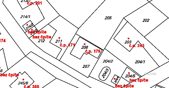Liberec XII-Staré Pavlovice 179, Liberec na parcele st. 206 v KÚ Staré Pavlovice, Katastrální mapa