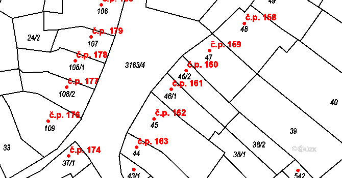 Ivančice 161 na parcele st. 46/1 v KÚ Ivančice, Katastrální mapa