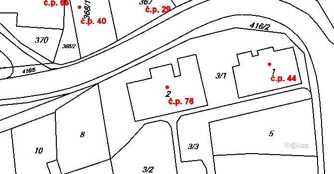 Kanice 76 na parcele st. 2 v KÚ Kanice, Katastrální mapa