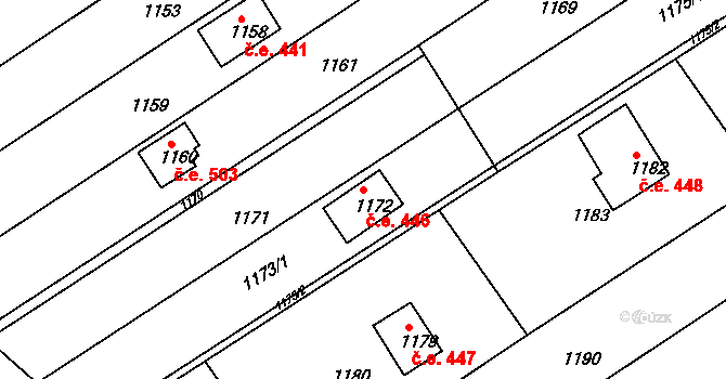 Ochoz u Brna 446 na parcele st. 1172 v KÚ Ochoz u Brna, Katastrální mapa