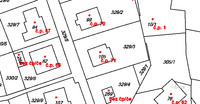 Chvalovice 71 na parcele st. 105 v KÚ Chvalovice u Netolic, Katastrální mapa