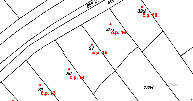 Končice 15, Žiželice na parcele st. 31 v KÚ Končice, Katastrální mapa