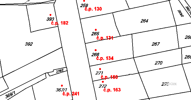 Silůvky 134 na parcele st. 266 v KÚ Silůvky, Katastrální mapa