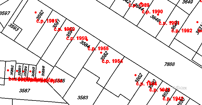 Prostějov 1954 na parcele st. 3582 v KÚ Prostějov, Katastrální mapa