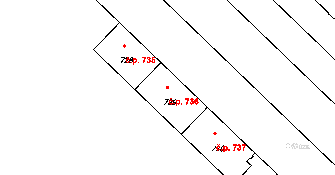 Město 736, Havířov na parcele st. 729 v KÚ Havířov-město, Katastrální mapa