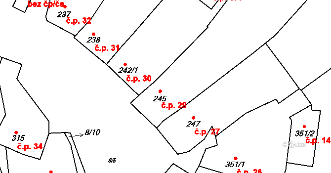 Čučice 29 na parcele st. 245 v KÚ Čučice, Katastrální mapa