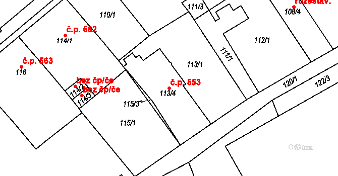 Pohořelice 553 na parcele st. 113/4 v KÚ Pohořelice nad Jihlavou, Katastrální mapa
